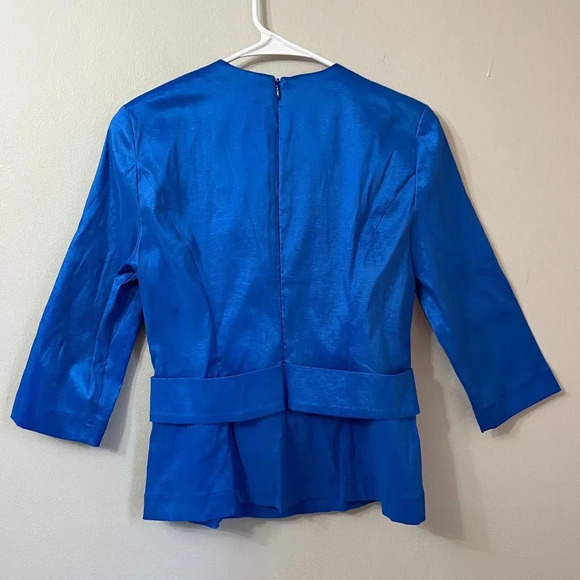 Atelier Danielle Women Blue Blazer M Belted Rhinestone Formal Blouse Taffeta - Picture 6 of 7